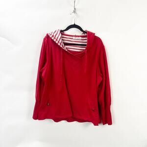 2/$30 CATO 18-20W Plus Womens Red Striped Cotton Long Sleeve Pullover Hoodie